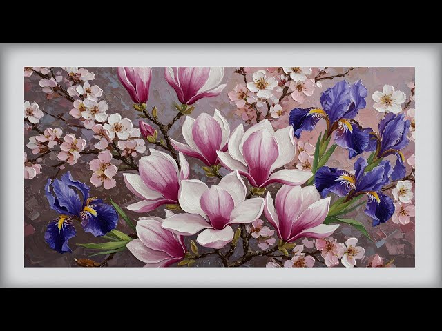 💜 Elegant Magnolia Oil Painting | Realistic 4K TV Art Screensaver | Samsung Frame Effect Wallpaper