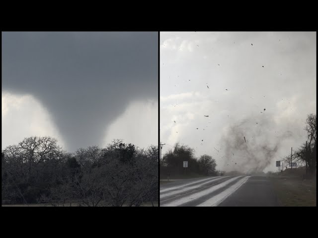 Close-Range Tornado Lofts Debris - Elgin, TX - March 21, 2022