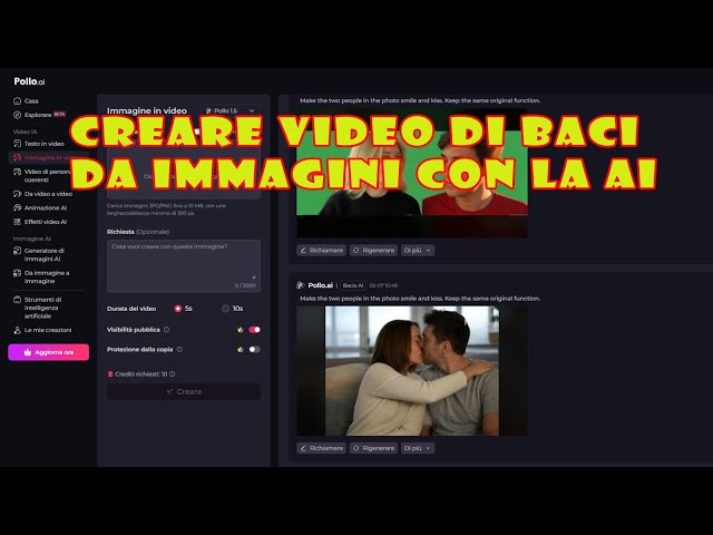 Template per creare video di baci da foto e altri strumenti di intelligenza artificiale di Pollo AI