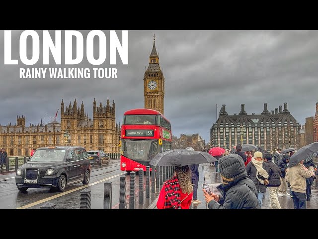 Tourist Love This Weather? | Virtual Walking Tour Grey & Rainy Central London Walk - 4K HDR