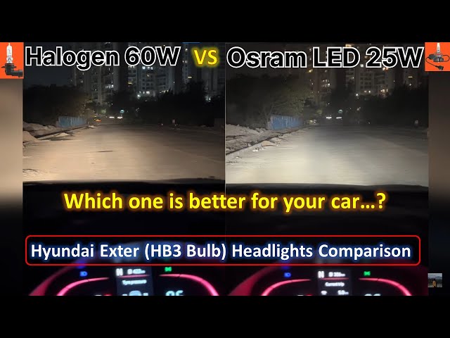 Hyundai Exter Headlights Comparison 🔥 60W Halogen vs 25W OSRAM LED HB3 Bulb Grand i10 Nios Aura i20