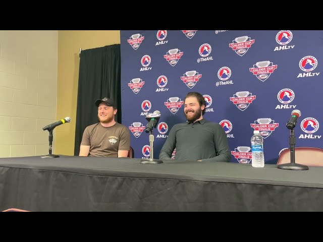 Joe Snively and Garrett Pilon speak to the media after Game 3 of the Calder Cup Finals