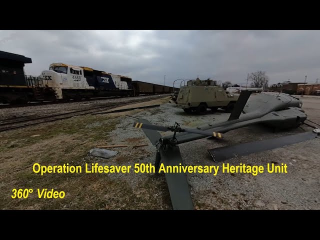 Operation Lifesaver Heritage Unit on Grain/Coal Train - 360° Video with Tornado Damaged Helicopter