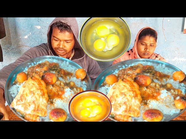 eating show | egg curry omelette with rice eating | mukbang village style egg curry with rice