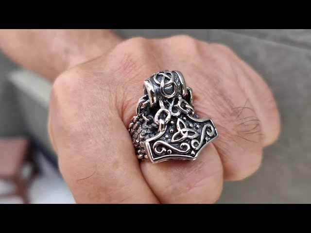 Sterling Silver Thors Hammer Mens Biker Ring