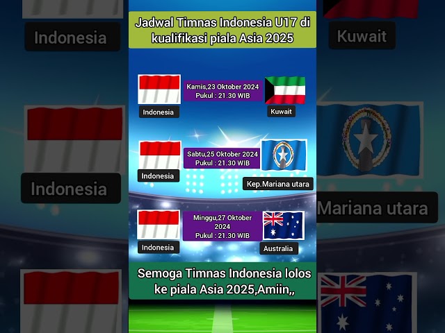 Jadwal Timnas Indonesia U-17 di kualifikasi piala Asia 2025 yang akan berlangsung di Kuwait.