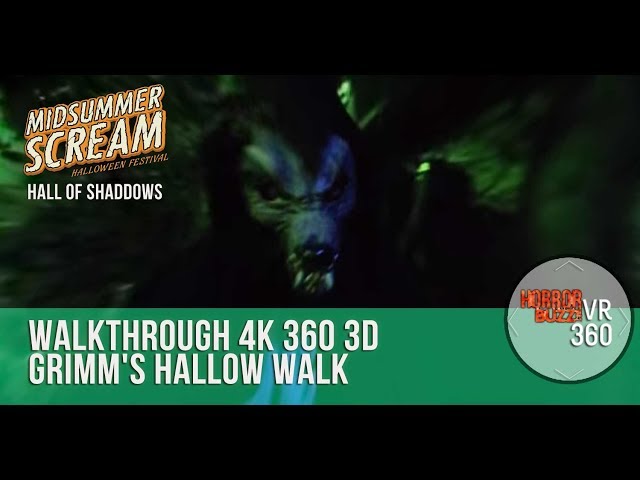 Midsummer Scream Hall of Shadows - Grimm's Hallow Walk-through 4K 3D 360