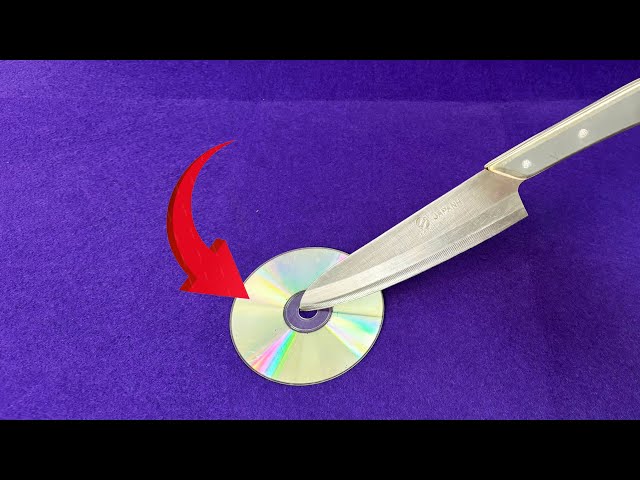 Sharpen knife with compact disk. knife is surprisingly sharp.