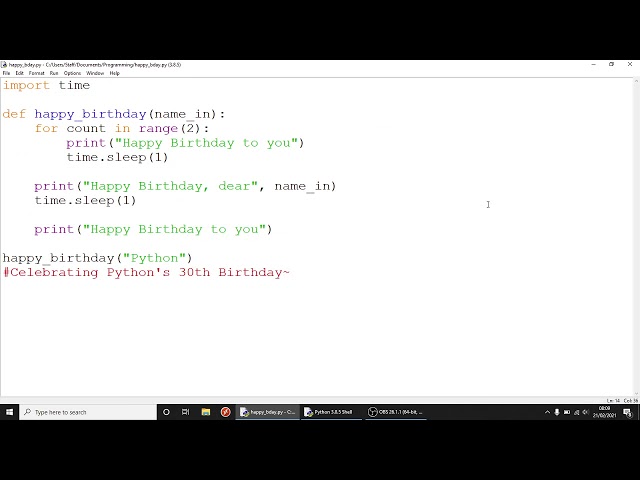 Happy Birthday program in Python | Celebrating Python's 30th Birthday