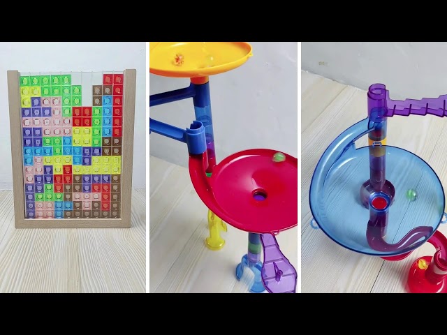 ASMR Video with jingle bells, beads, balls, wooden toys, marble run and other