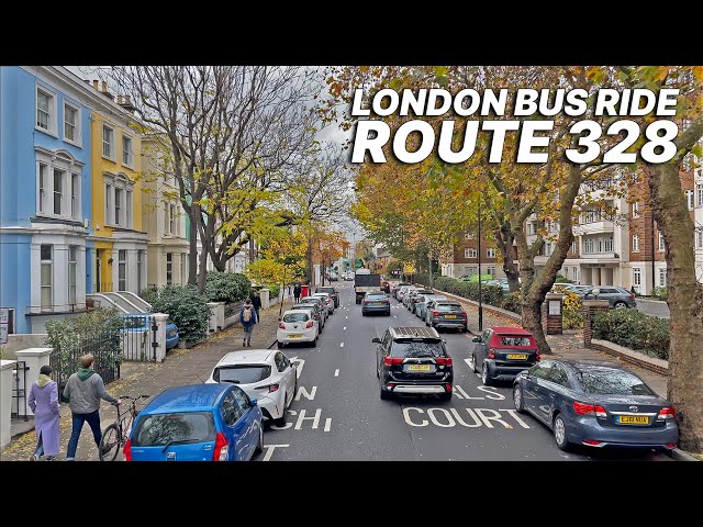 Autumn London inner-city bus ride from Chelsea's World's End to Golders Green (northbound Route 328)