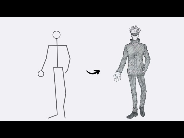 How to draw Gojo Satoru Full Body out of Stick Man | Easy Step by Step