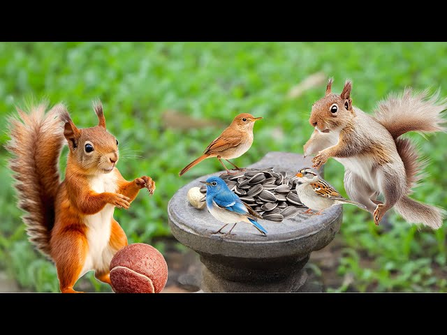 [BEFORE YOU LEAVE FOR WORK] CAT TV 📺 Squirrels & Birds Visit the Bird Feeder🌿🐦Funny Cat Videos