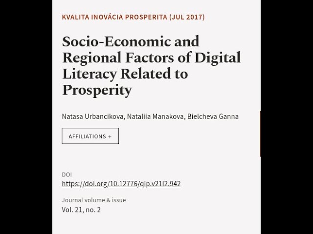 Socio-Economic and Regional Factors of Digital Literacy Related to Prosperity | RTCL.TV