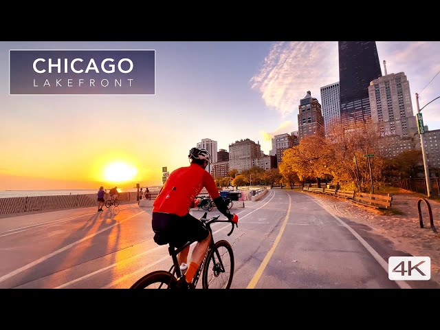 SPECTACULAR SUNRISE on Chicago Lakefront - virtual bike ride in 4K HDR 2022