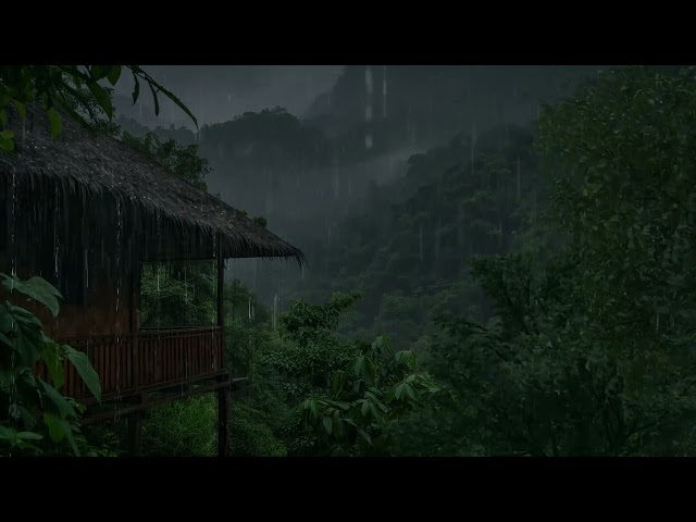 Rain in Forest Ambience | Watching The Rain from inside The Leaf House with Thunder Sounds