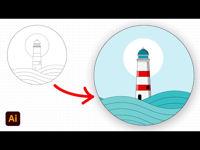 Create Flat Vector Light House Illustration in Adobe illustrator