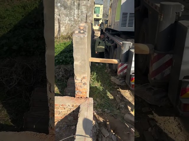 Wall DEMOLITION ‼️ Did Anyone Tried Using A Crane To Do That ? #Shorts #Viral #HeavyEquipment