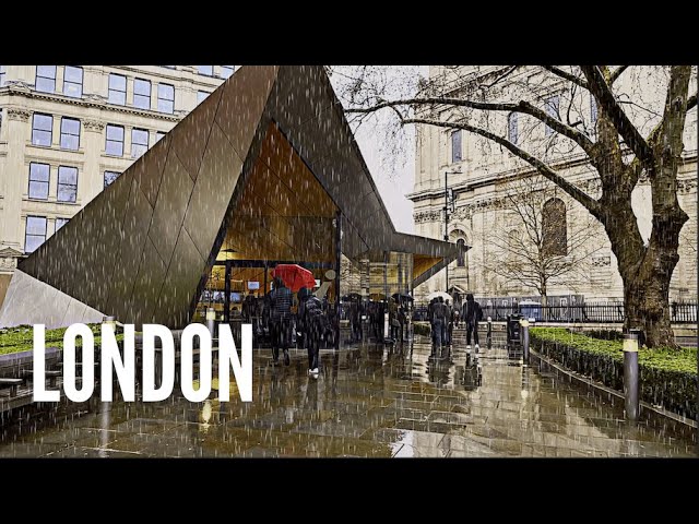 London RAIN Walk Royal exchange to St Paul's Cathedral | Central London Walking tour 4K HDR