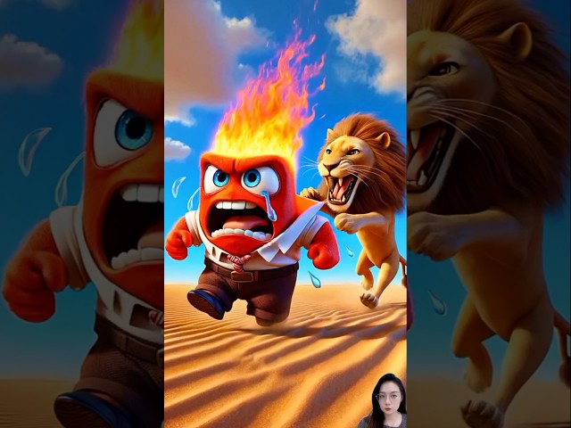 Oh no, Anger from Inside Out Chased by a lion #disney #insideout2 #funnycartoon #funnyanimation