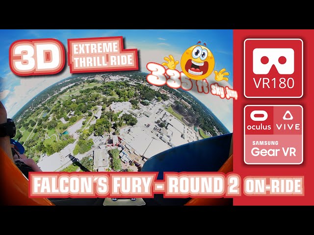 3D FALCON´S FURY VR180 😝 - Round 2 of 300 ft face down Sky Jump  scary VR Thrill Ride Busch Gardens