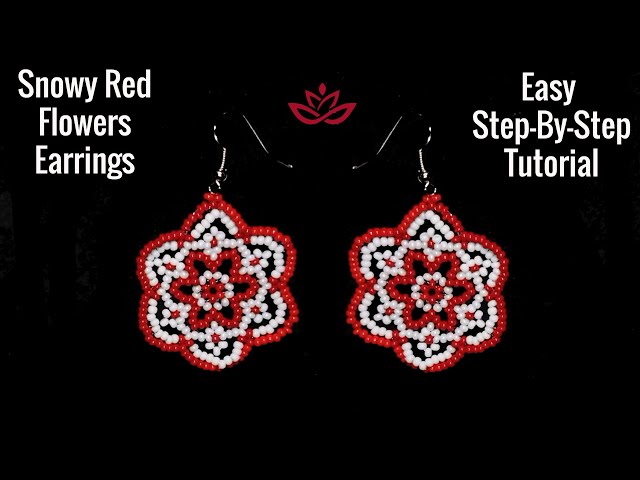 Snowy Red Flowers Beaded Earrings - Tutorial || DIY