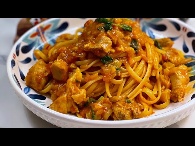 Sesame Tomato Pork Linguine One Pot With Barilla Basilico Sauce Recipe In 4K HDR