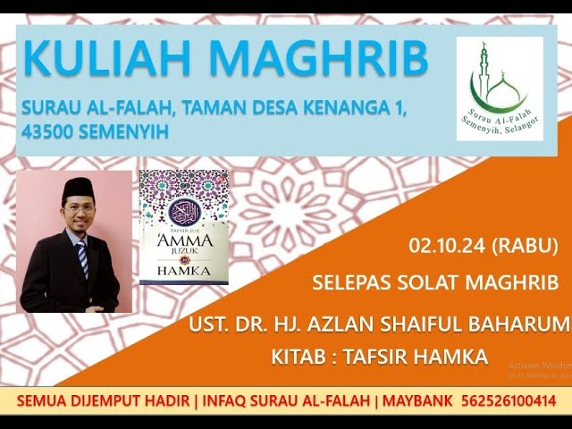 2 Oct 2024, Ust Dr Hj Azlan Shaiful Baharum, Tafsir Hamka