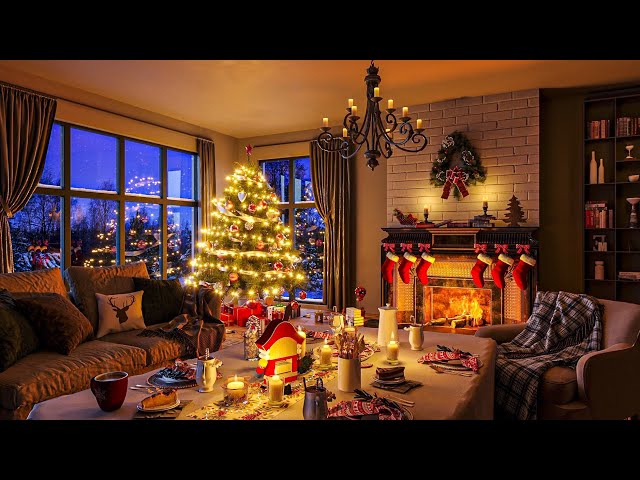 Christmas Ambience with Instrumental Christmas Music and Crackling Fireplace 24/7 - Christmas Carols