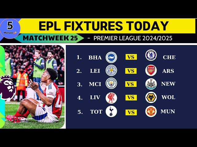 [MATCHWEEK 25- FIXTURES] 🔴 EPL FIXTURES TODAY MATCHWEEK 25 - PREMIER LEAGUE MATCH SCHEDULE 2024/2025