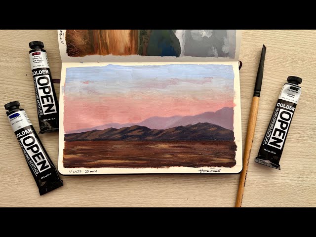 Painting a mountain sunset in 20 minutes | real-time acrylic painting demo