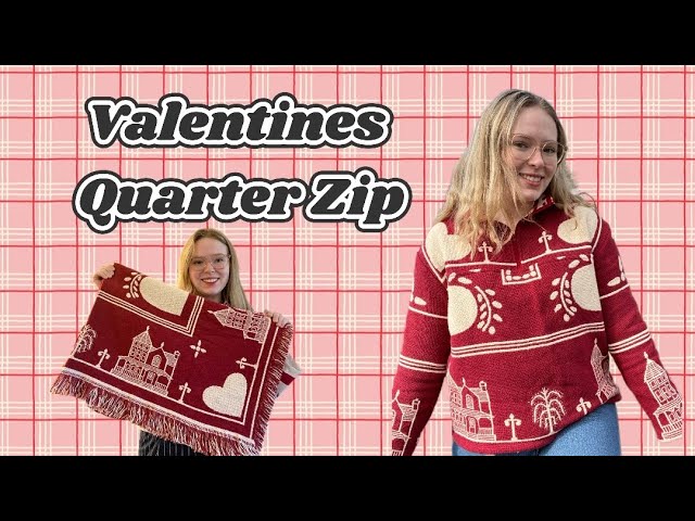 Upcycling a Tapestry Blanket Into a Quarter Zip Sweatshirt - Sewing Vlog