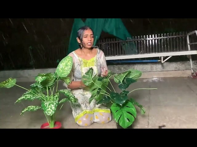 Desi Girl My Plants Care In Rain Night Vlog