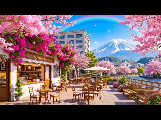 Happy Spring Morning at Outdoor Coffee Shop Ambience ~ Relaxing Bossa Nova Jazz Piano for Great Mood