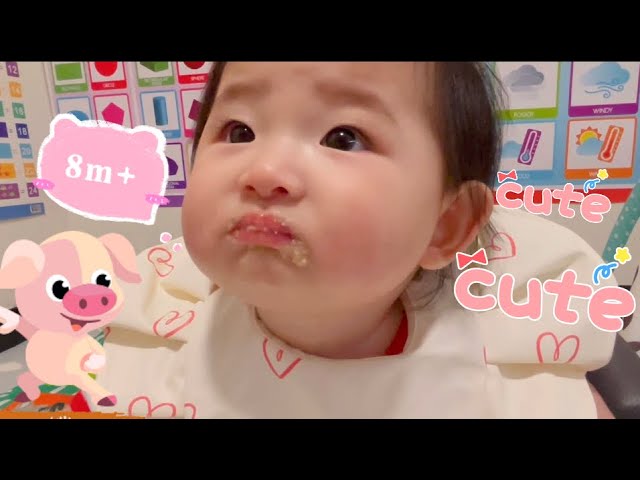 Tiny tastes: #babyvalerie tries pork porridge 8m+ #hungrybaby eating journey baby mukbang baby eats