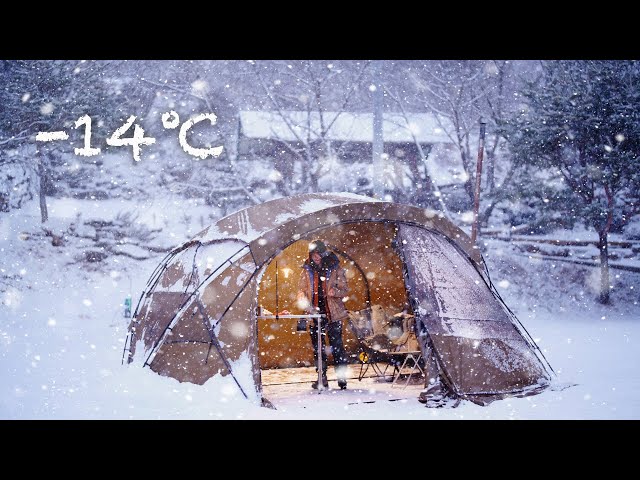 [4K] -14 degrees❄️, solo camping in a snowstorm🌨️, heavy snow camping, winter camping, solo camping