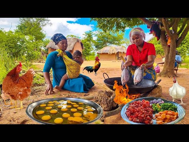 African village life #cooking Village food Roasted Mango Chicken stew with ugali for breakfast