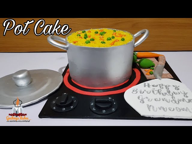 Pot Cake Design/ How To Make A Cooking Pot Cake/ Gas Top Cake/ Guchings Dishes