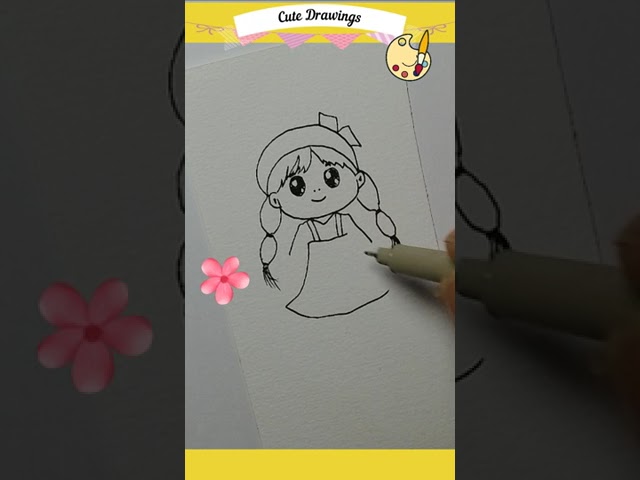 ❤️ how to draw a cute girl with a red dress and yellow blouse? Cute Drawings#cuteandeasyart