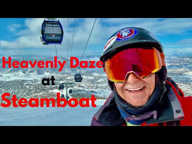 Skiing the groomed blue intermediate Heavenly Daze run at Steamboat on the last day of 2024