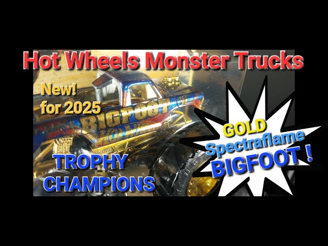 Hot Wheels Monster Trucks BIGFOOT & GUNKSTER   New Trophy Champions Gold Chassis Spectraflame Paint!