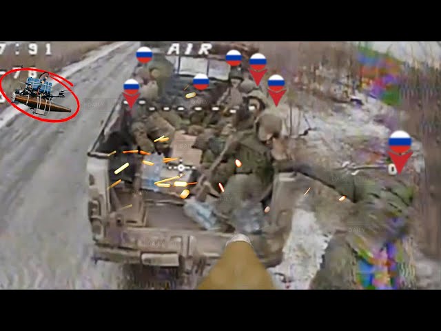 Ukrainian FPV drones brutally bombard terrified Russian soldiers in frozen battlefield