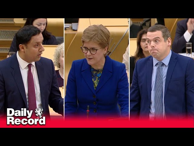 Nicola Sturgeon faces questions from Douglas Ross and Anas Sarwar at FMQs