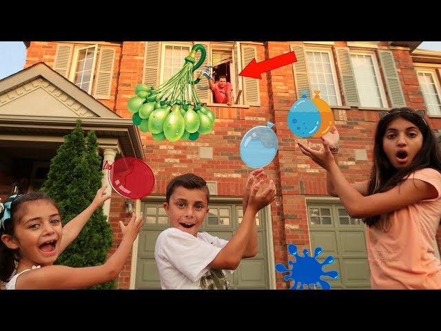 Kids Catch the Water Balloon Challenge ! Family Fun Video