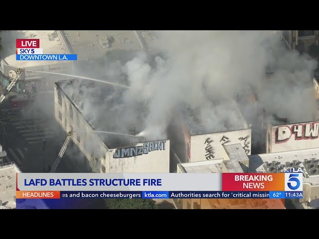 Homeless flee structure fire in downtown Los Angeles