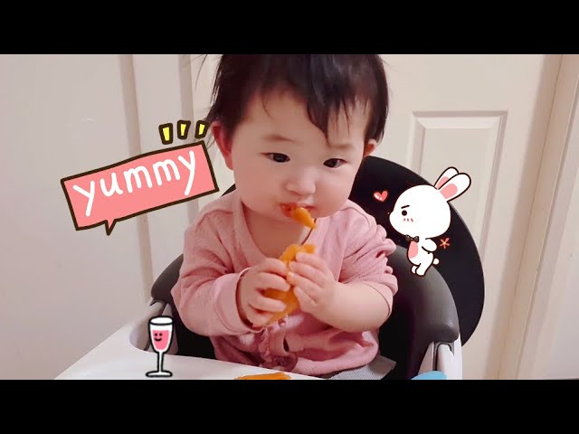 Baby Valerie eating finger food sweet potato #babyvalerie #hungrybaby messy eater cute eating moment