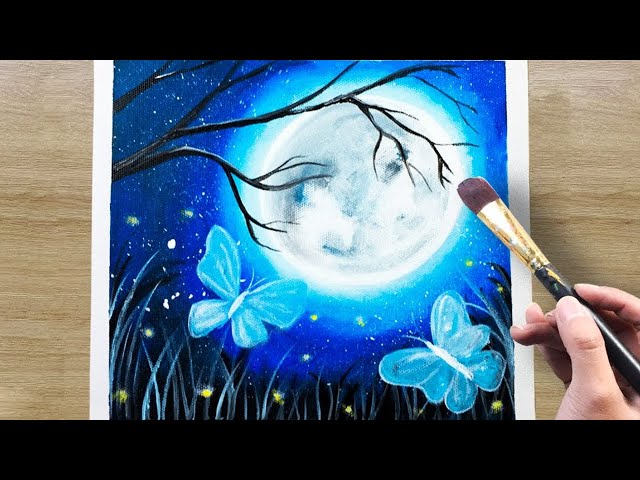 Moon Night 🌕 Acrylic Painting for Beginners / Painting Tutorial #97 / Satisfying video ASMR