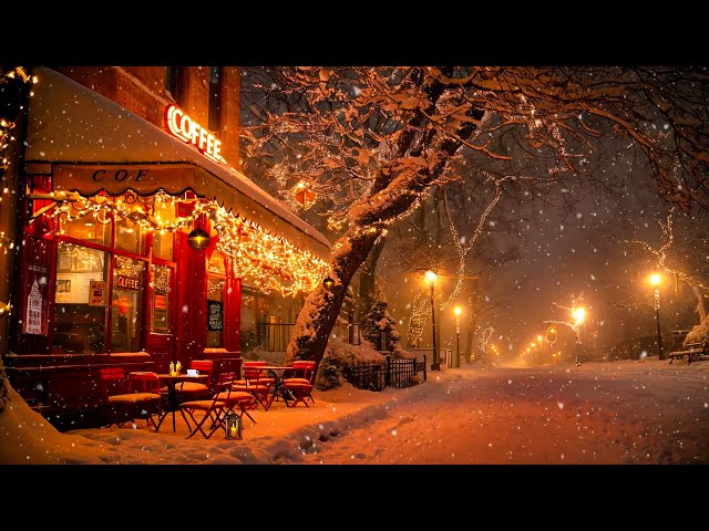 Cozy Coffee Shop in a Quiet Winter Night Ambience - Relaxing Piano Jazz for Study, Work, Focus