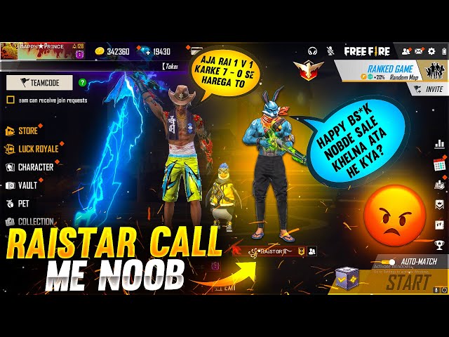 Raistar vs HappyPrince ❤️🤯 Raistar Call Me Noob 🥵- Who will Win? - Garena Free Fire