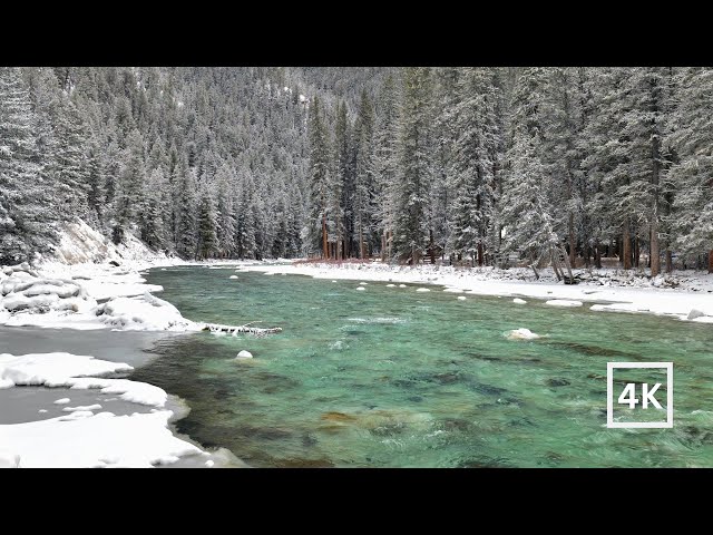 8 Hours: Meditative Sounds of a Flowing Mountain River in Winter 4K UHD  - White Noise for Sleeping